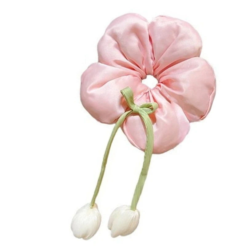 

652F Floral Hair Tie With Bows For Kids Stretchy Girls Hair Accessories Gentle On Hair Childrens Elastic Ponytail Holder