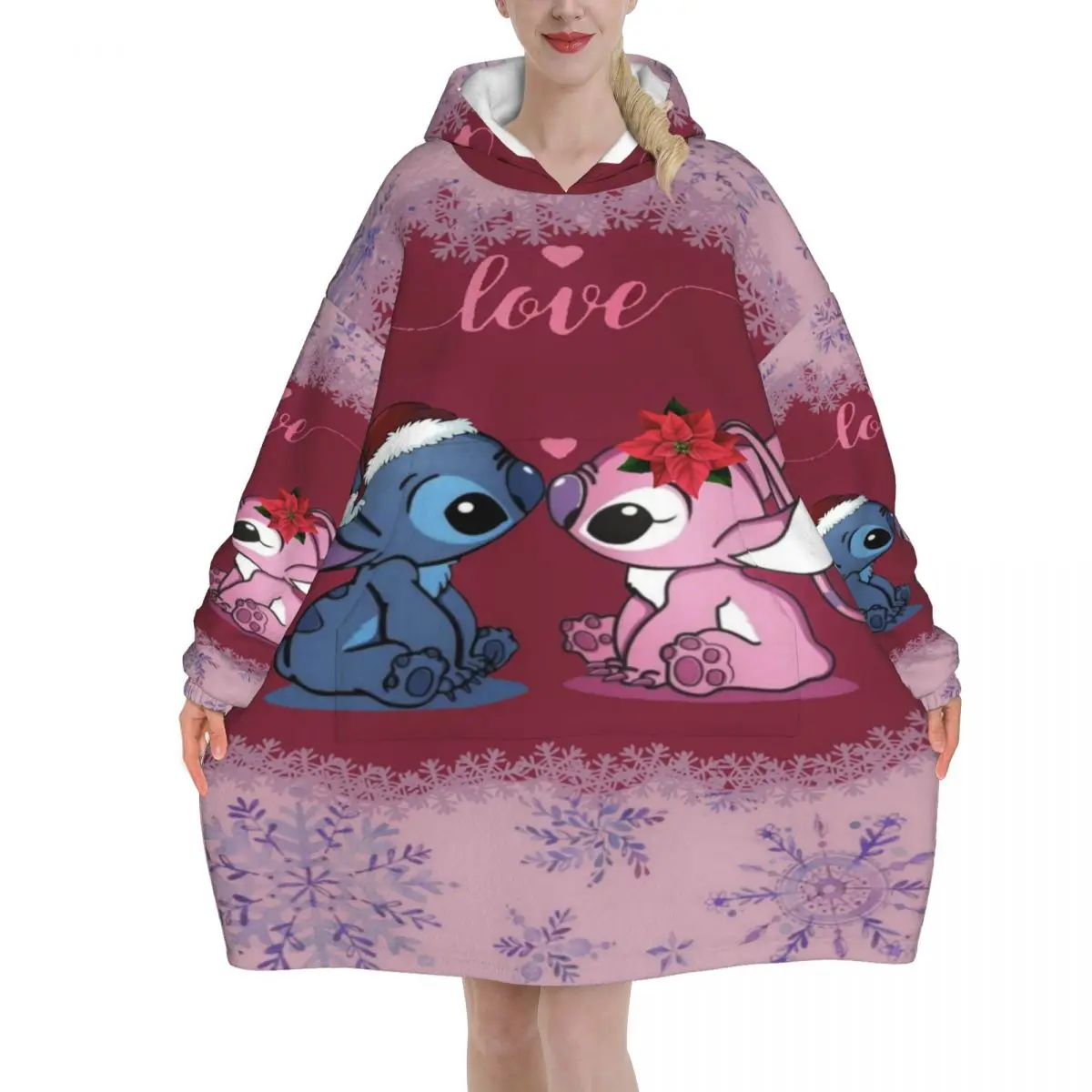 

Рождественское одеяло большого размера со стежками, толстовка с капюшоном, длинное флисовое носимое одеяло с капюшоном и большим карманом для женщин и мужчин