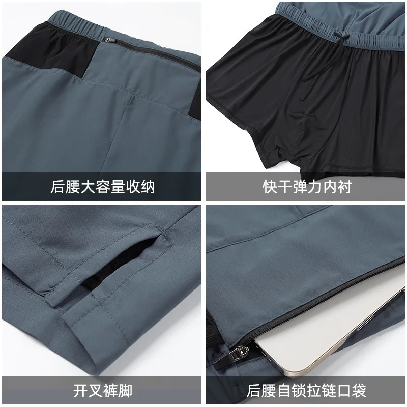 Three point shorts for summer men double-layer track and field marathon, fitness running, speed drying men's shorts