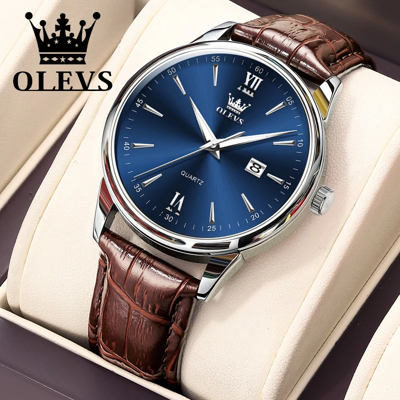 OLEVS Casual Fashion Watch for Men New Original Waterproof Luminous Wrist Watch Men Best Selling Leather Strap Quartz Mens Watch