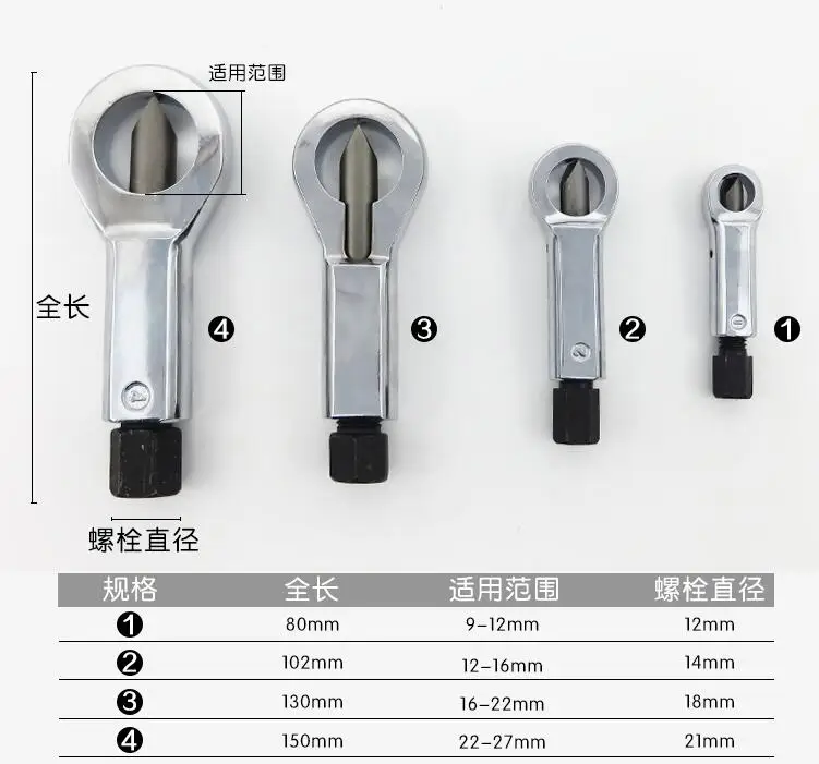 Rust Nut Sputter 9-12mm 12-16mm 16-22mm 22-27mm Range Bearing Steel Tool Pole 1set