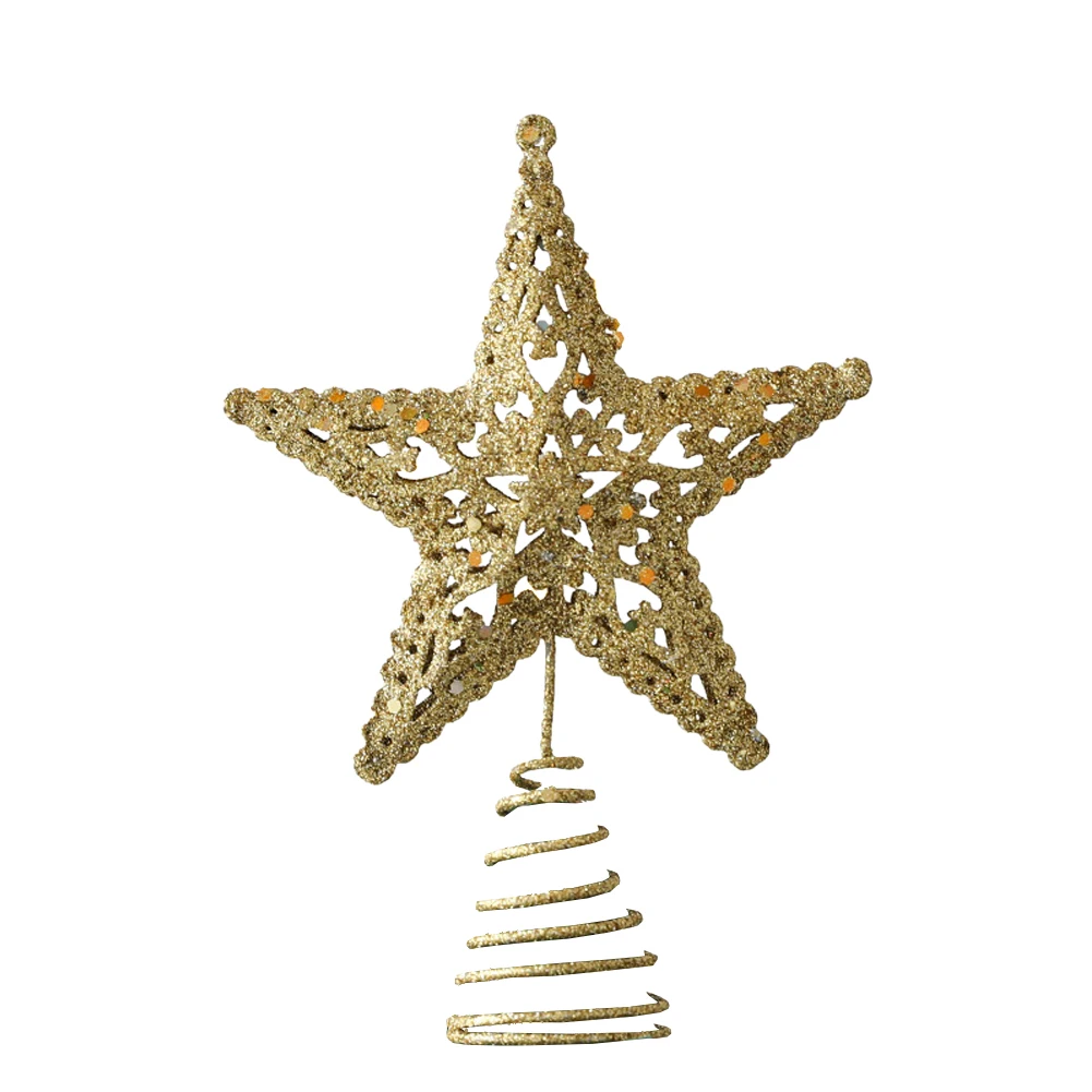 Enhance Your Christmas Tree with this Gold Star Tree Topper  Glittering 5 Point Design  Intricate Cut Outs  Stable Coil Base