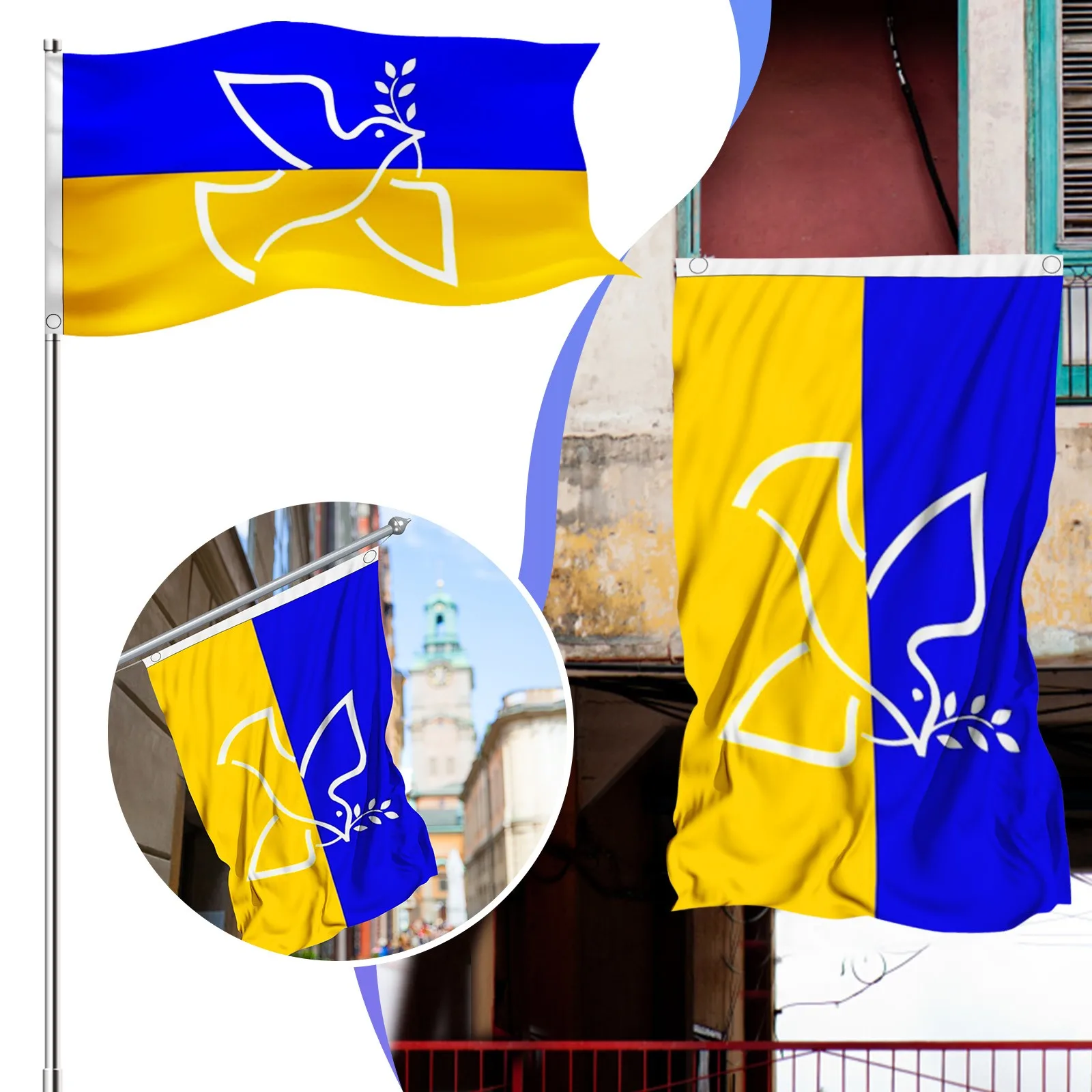 Blue Yellow Flag Dove Olive Branch Outdoor Decoration Banner Peace Symbol Hanging Flag Yard Outdoor Hanging Flag Peace 2026 T1