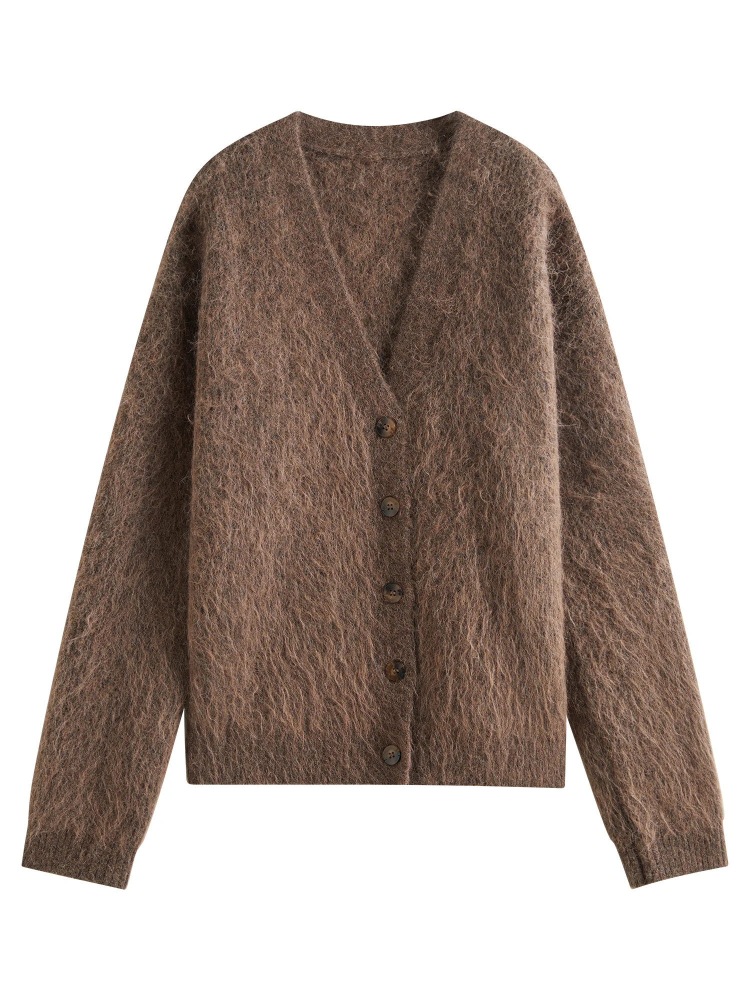 FSLE 54,6% cárdigan de punto con cuello en V de Alpaca para mujer 2024 invierno nuevo diseño suéter elegante cálido abrigo Casual de dos colores 24FS14308