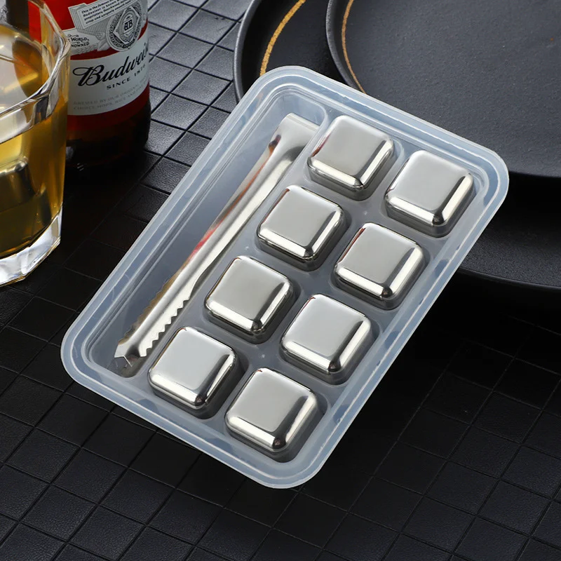 

6 Pcs Stainless Steel Ice Cubes Set Reusable Chilling Stones for Whiskey Wine Cooling Cube Rock Party Bar Tool