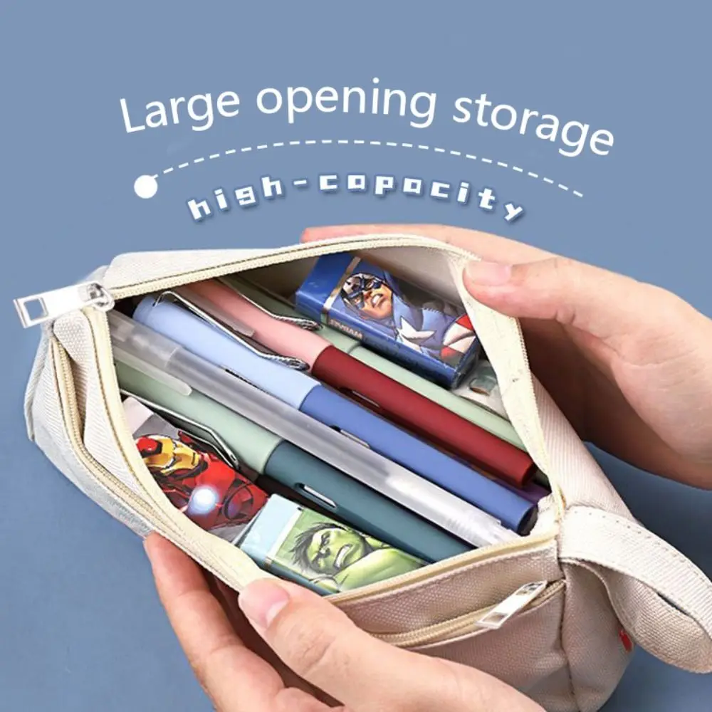 Cute Cartoon Print Pencil Case Portable Large Capacity Makeup Pouch Canvas Double Layered Storage Bag Student Supplies