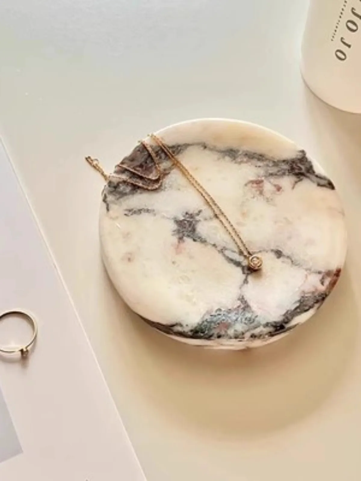 French Light Luxury Style Marble Jewelry And Jewelry Display Dish Living Room Table Top Fruit Decoration Round Shape Small Tray