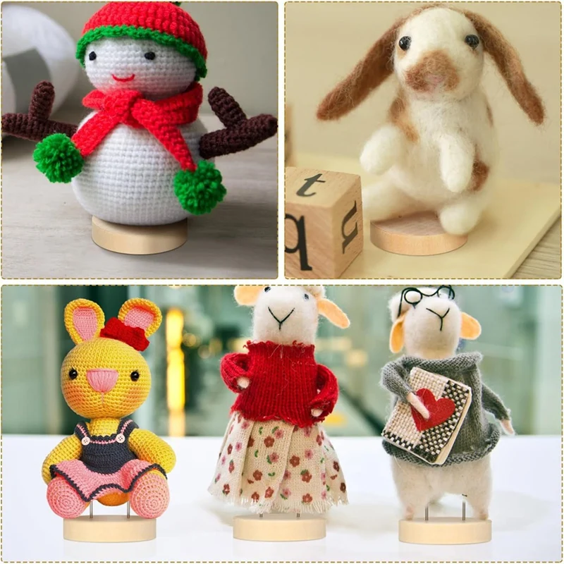 24Pcs Crochet Doll Stand Double Steel Needle Doll Stand Felt Animal Doll Toy Wooden Base Support Action Figure Stand