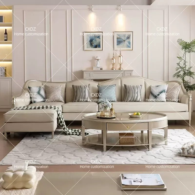 Light Luxury Solid Wood L Shaped Corner Sofa Modern Simple Leather Living Room Furniture