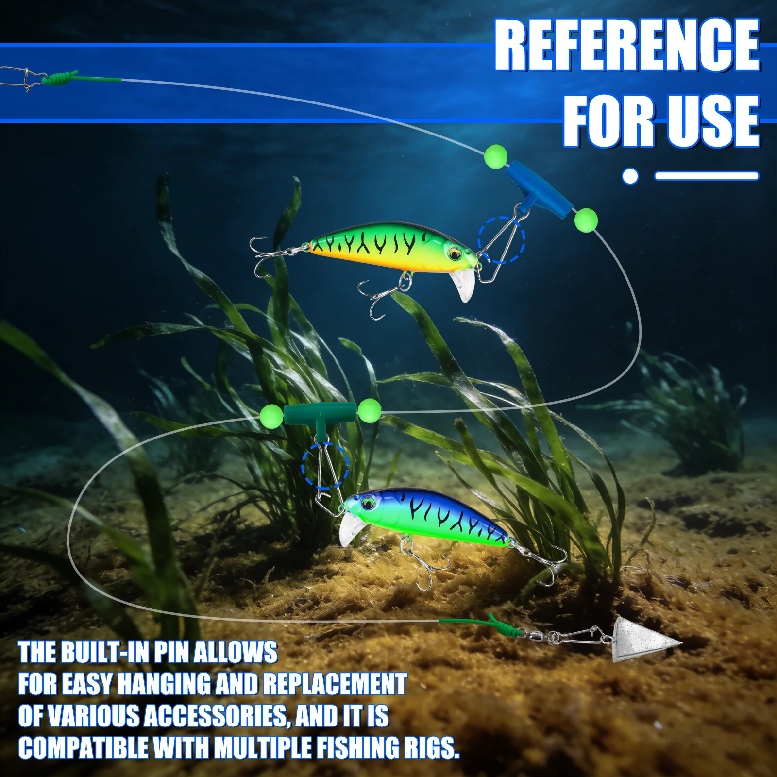 YOTO 25pcs Heavy Duty Fishing Line Sinker Slides - Blue Plastic Head Swivel with Duo-Lock Snap, Durable ABS Material