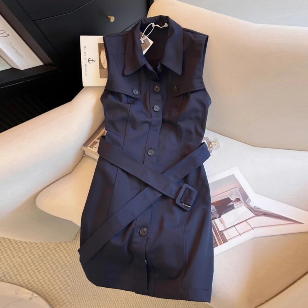 

French retro fashion high-end button design POLO collar sleeveless dress women's 2025 summer new skirt