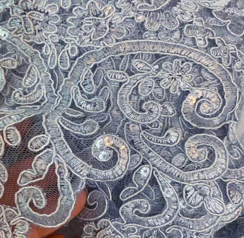 Polyester Sequin Lace Trim, Border Line, DIY Wedding Dress, Home Decoration Accessories, 5Yards/Lot, Width 19.5cm