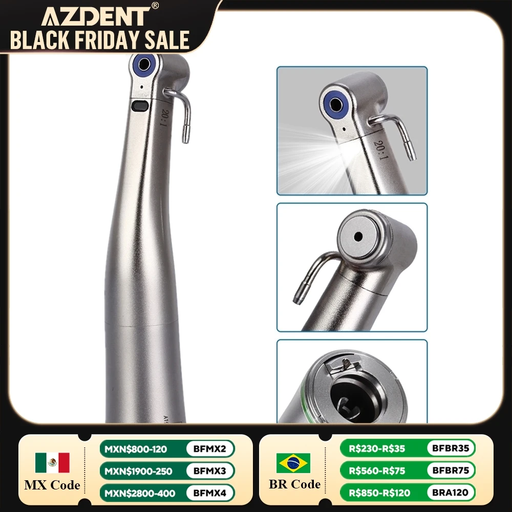 Dental LED Contra Angle 20:1 Reduction Implant AZDENT Low Speed Handpiece Fiber Optic Push Button Torque Head Dentistry Tool