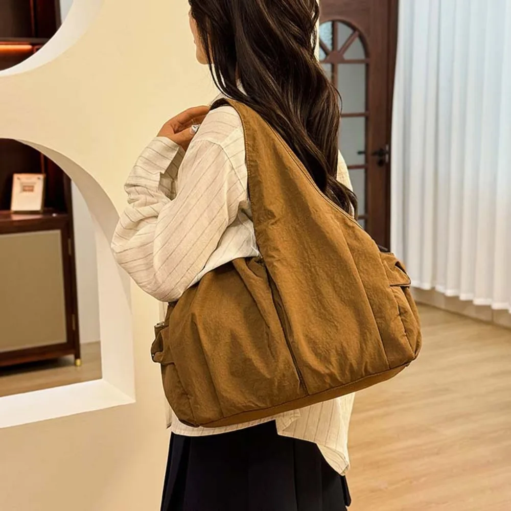 

Casual Nylon Shoulder Bag Double Zipper Design Japanese Style Versatile Commuting Handbag Multi-Pocket Soft Storage Pouch Travel