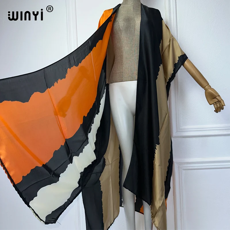 WINYI Kimono Summer Bohemia Print Short Sleeve Cardigan Female Blouse abaya cover up beach women boho maxi dress party kaftan