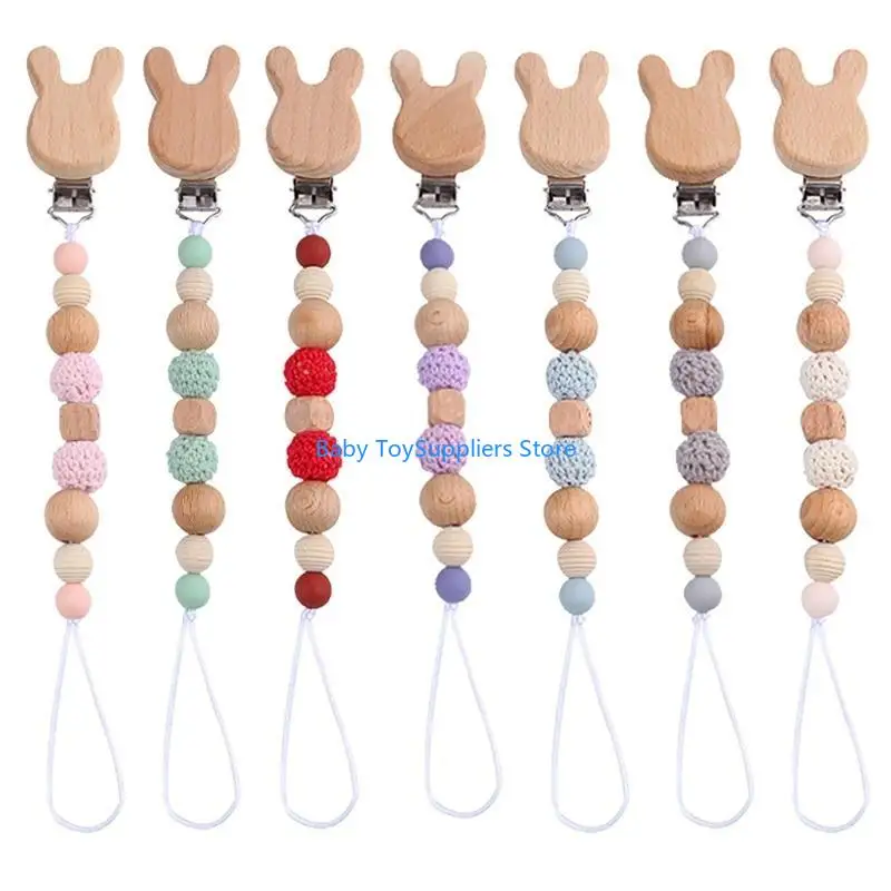 

R1WF Infant Toddlers Rabbit Pacifier Clip Chain Beaded Comforting Soother Rope