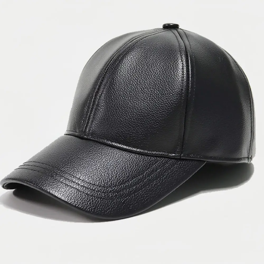 Outdoor Warm Leather Cap Men Winter Fleece Lined Baseball Hat Adjustable PU Leather Solid Color Casual Daily Golf Hats view 2