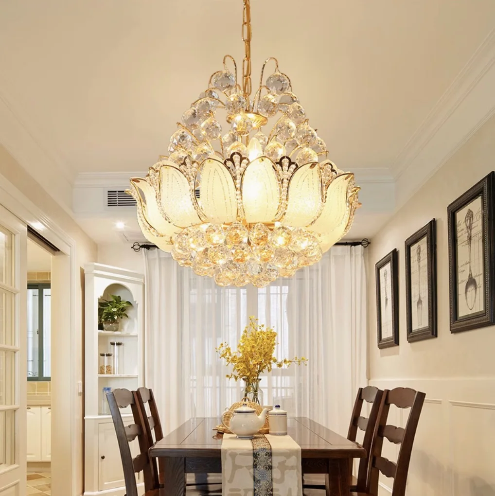 Crystal Lotus Crystal Chandeliers Ceiling Lights Fixture Modern Shining Pendant Lamps Home Hotel Dining Room Illumination