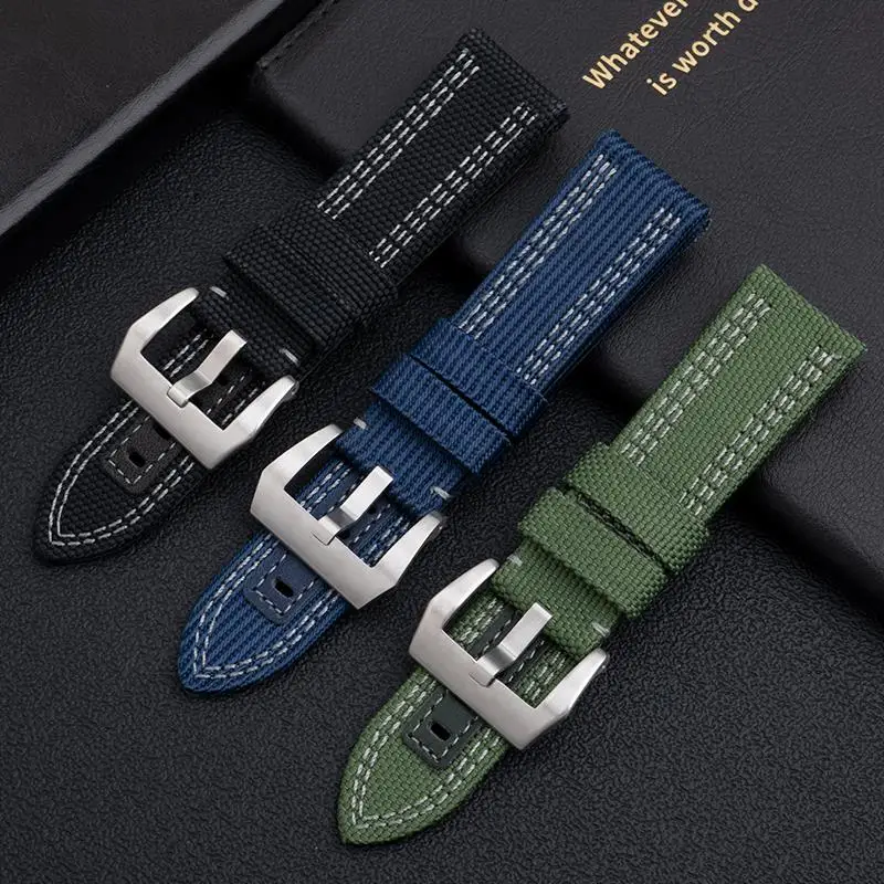 

PCAVO Soft Nylon Canvas Multi Sewing Leather Watch Band For Panerai Strap Pam441/359/386 Series 24mm With Stainless Pin Buckle