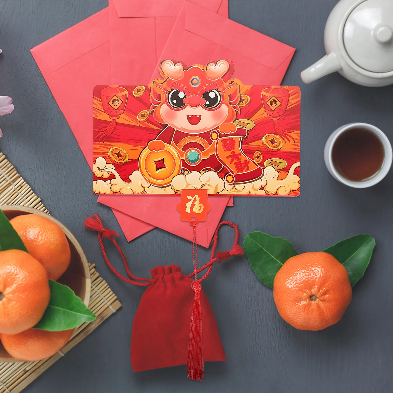 

6 шт. Красные конверты для китайского Нового года, бумажные кармашки для денег, традиционные праздничные подарочные пакеты, Новый год 2024, Весенний фестиваль