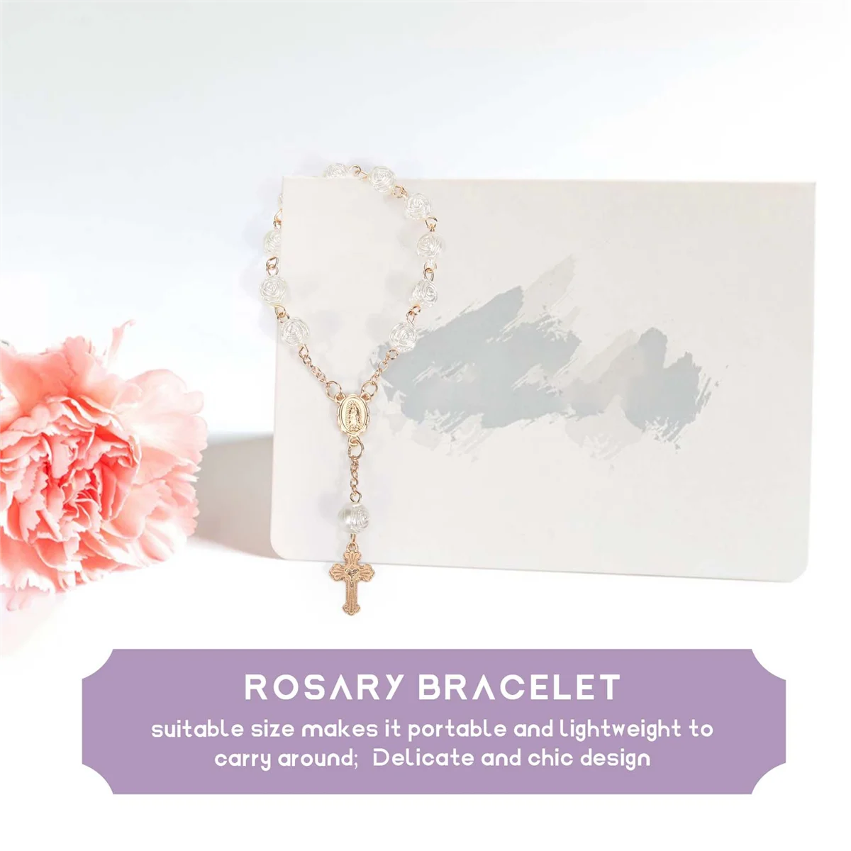 

A12R 20 шт. сувениры для крещения с крестом мини-розовики акриловые бусины браслет крестины причастия палец четки браслет