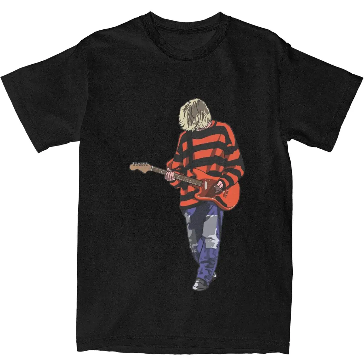 Rocker Kurt Stripey T Shirt Rock Music Hippie T Shirts Short-Sleeved Streetwear Tshirt Summer 100 Cotton O Neck Oversized Tees