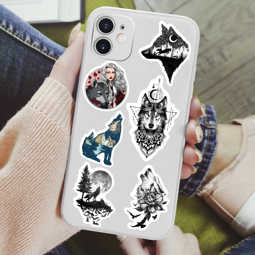 Black Wolf Forest Tribal Stickers Cool Animal Notebook Laptop Luggage Guitar Skateboard Waterproof Scrapbooking Material PVC