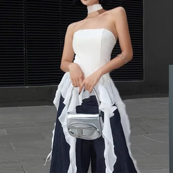 OMSJ Y2K Irregular Slim Fit Bra Strapless Sexy Tank Tops Women Fashion Club High Street Ruffle Edge Tassel Off-Shoulder Tube Top