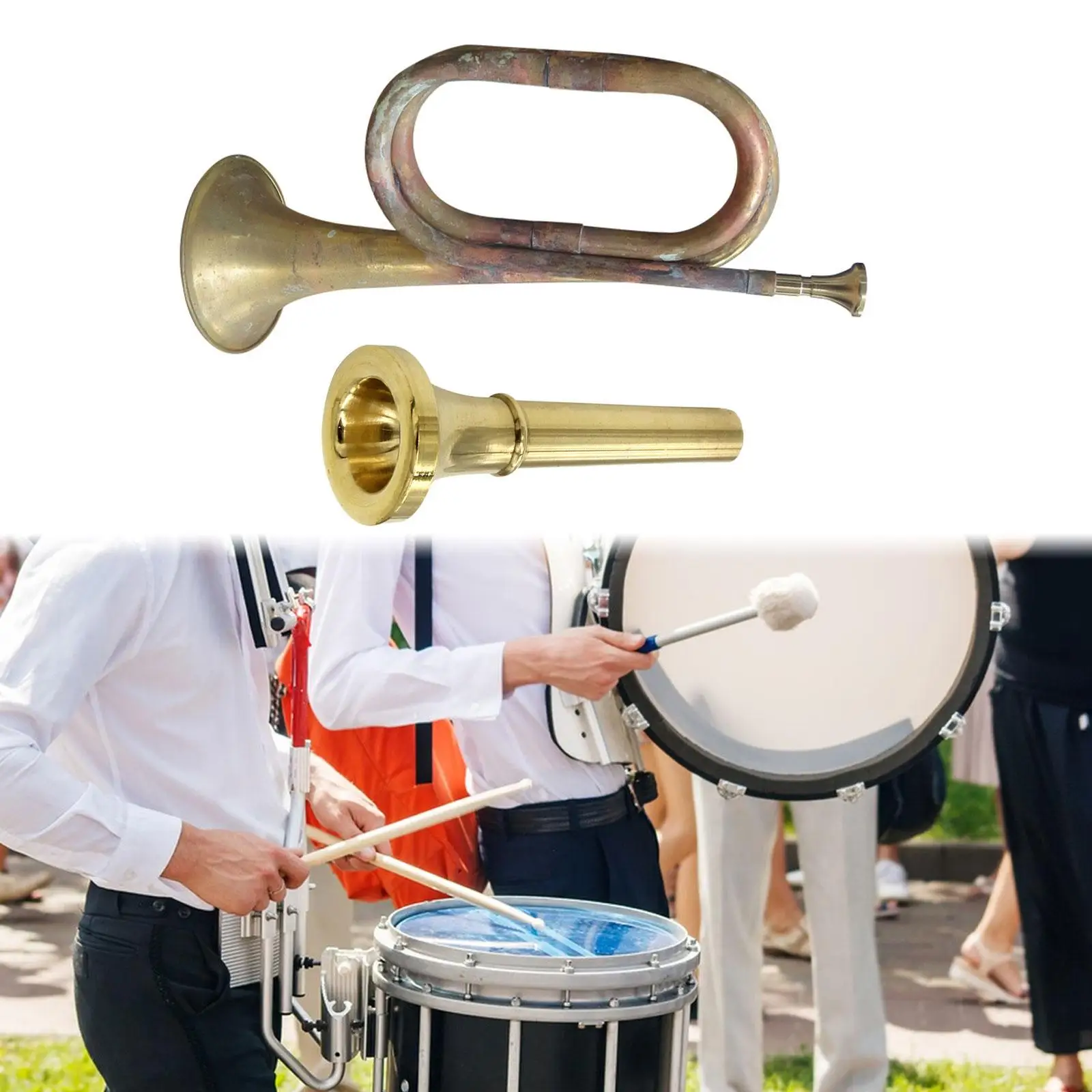 Blowing Bugle Cavalry Trumpet C Bugle Classic Mini Brass Instrument Marching Bugle for Stage Performance Adults Children Kids