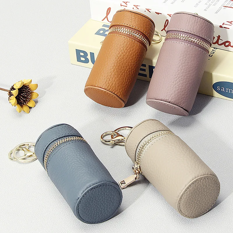 Fashion Cylinder Cow Leather Women's Coin Purse Creative Card key lipstick storage bag Holder Cute Wallet For Women And Lady
