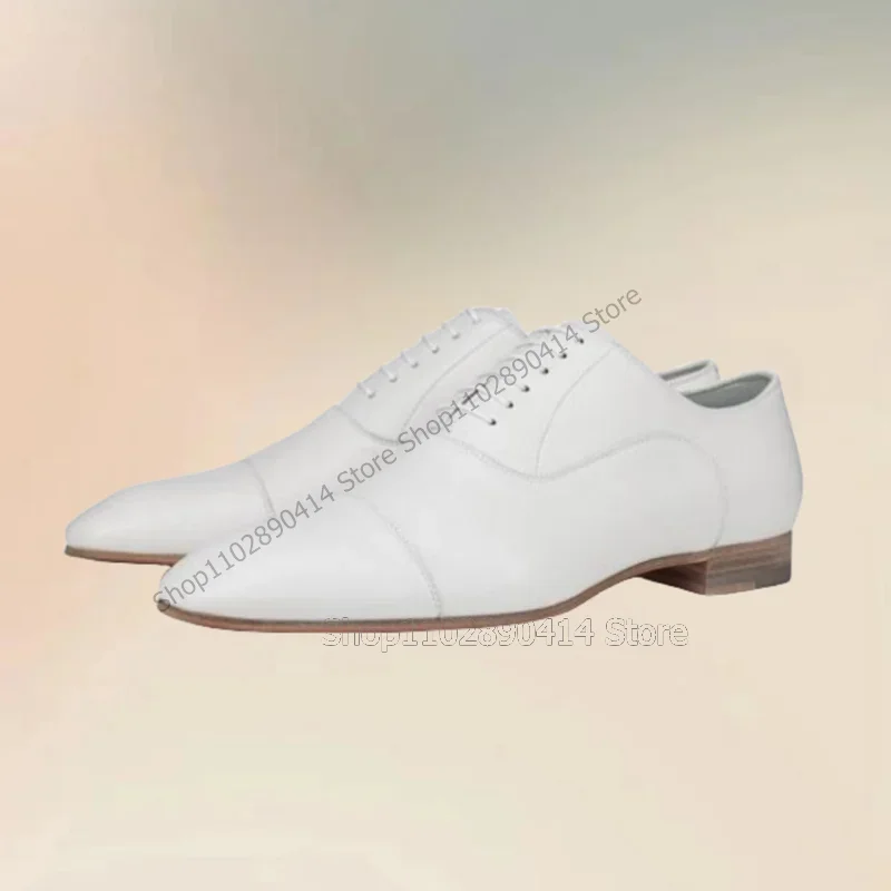 

White Sewing Design Square Toe Strappy Men Shoes Fashion Lace Up Male Shoes Luxury Handmade Party Feast Office Men Dress Shoes