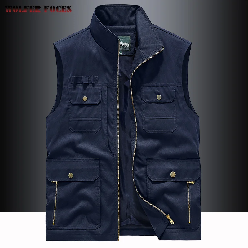 Tactical Military Vest Work Men Sleeveless Parka Man Multi Pocket Jacket Denim Men\'s Fishing Clothing Motorcyclist Multi-pocket