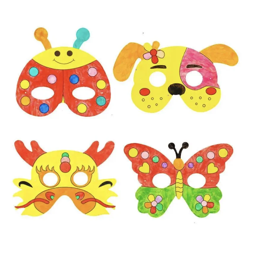 หน้ากากวาดภาพลายการ์ตูนสัตว์สำหรับเด็ก 8 ชิ้น ชุดระบายสี DIY งานศิลปะสำหรับเด็กอนุบาล กระดานวาดภาพ ของเล่นสร้างสรรค์