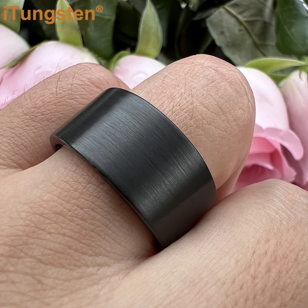 iTungsten 12mm 10mm Dropshipping Black Tungsten Wedding Band Men Women Engagement Anniversary Ring Flat Brushed Comfort Fit