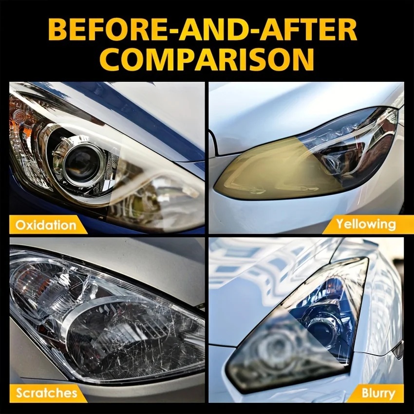 Car Headlight Restoration Kit - Oxidation & Scratch Remover, Crystal Clear Coating for Brighter Vision