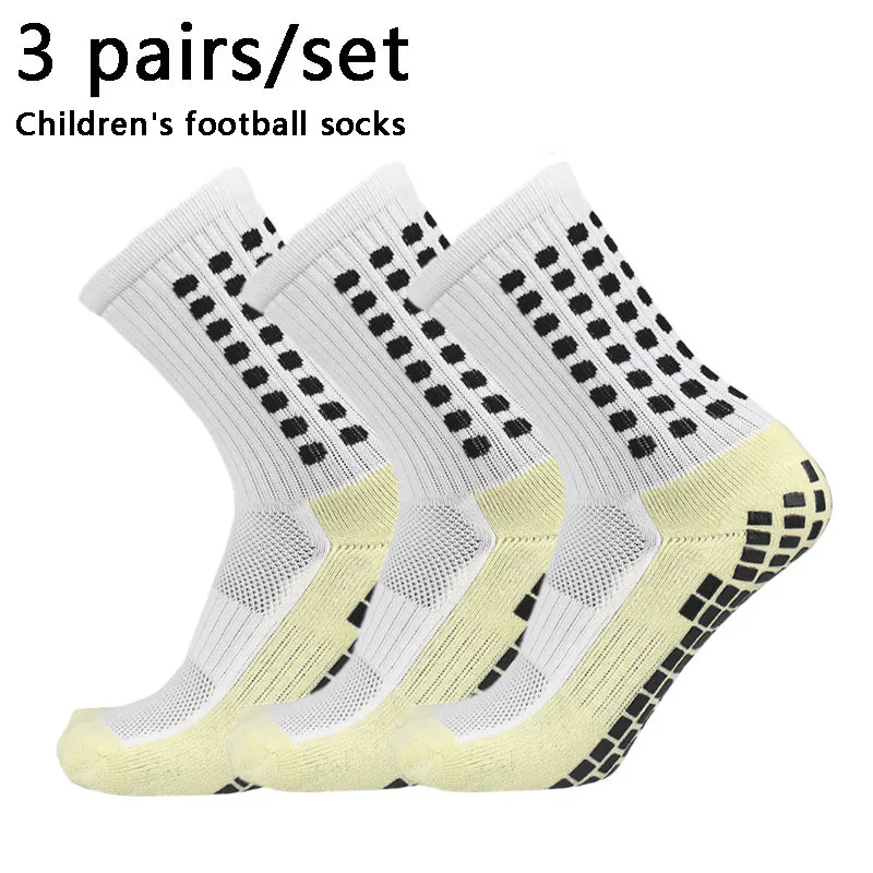 3 pairs 34-39 children breathable sports soccer socks square silicone non-slip grip football socks calcetines hombre