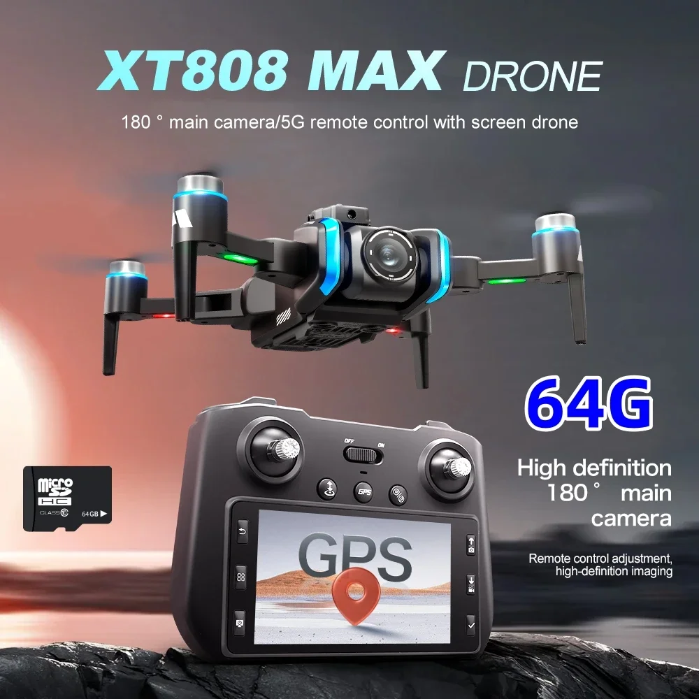 XT808 MAX GPS Drone Professional 6K Light Flow Camera Aerial 5G Brush Avoiding Obstacle Large Screen Remote Control Folding Dron