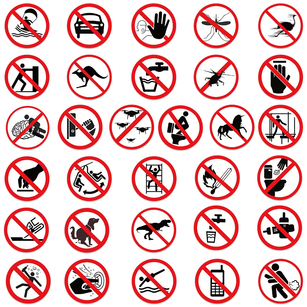 10/30/62pcs Warning Sign Stickers Funny Prohibit Decals PVC Waterproof Laptop Luggage Skateboard Wall Suitcase Fridge DIY Toys