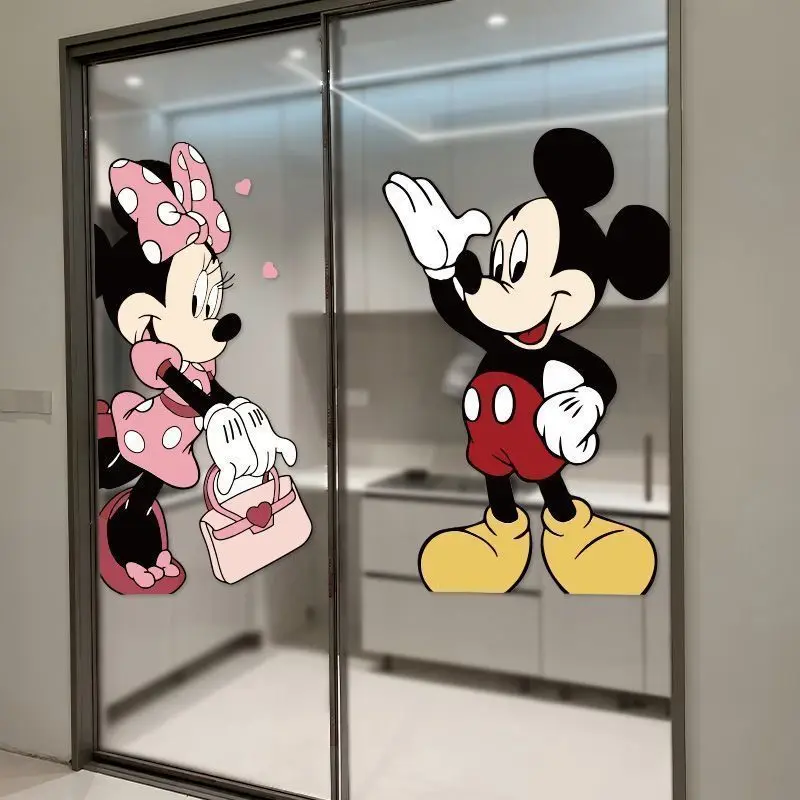 ミッキーミニーかわいいガラスステッカーパーソナライズされた漫画かわいいキッチンドアガラス玄関装飾衝突防止ステッカー
