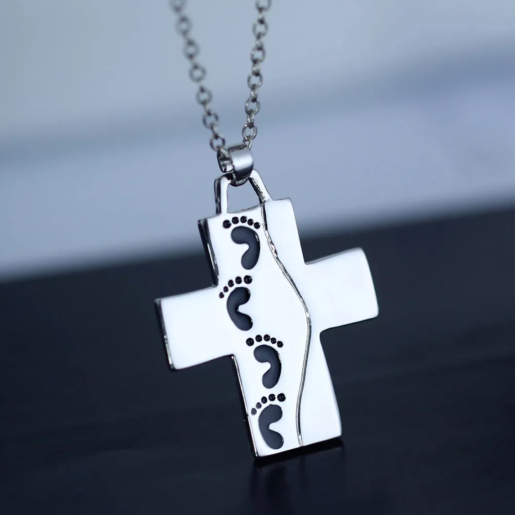 Pendant Necklace Silver Christian Jewelry Reversible Engraved Carry You Gift for Mom Mother's Day Christian
