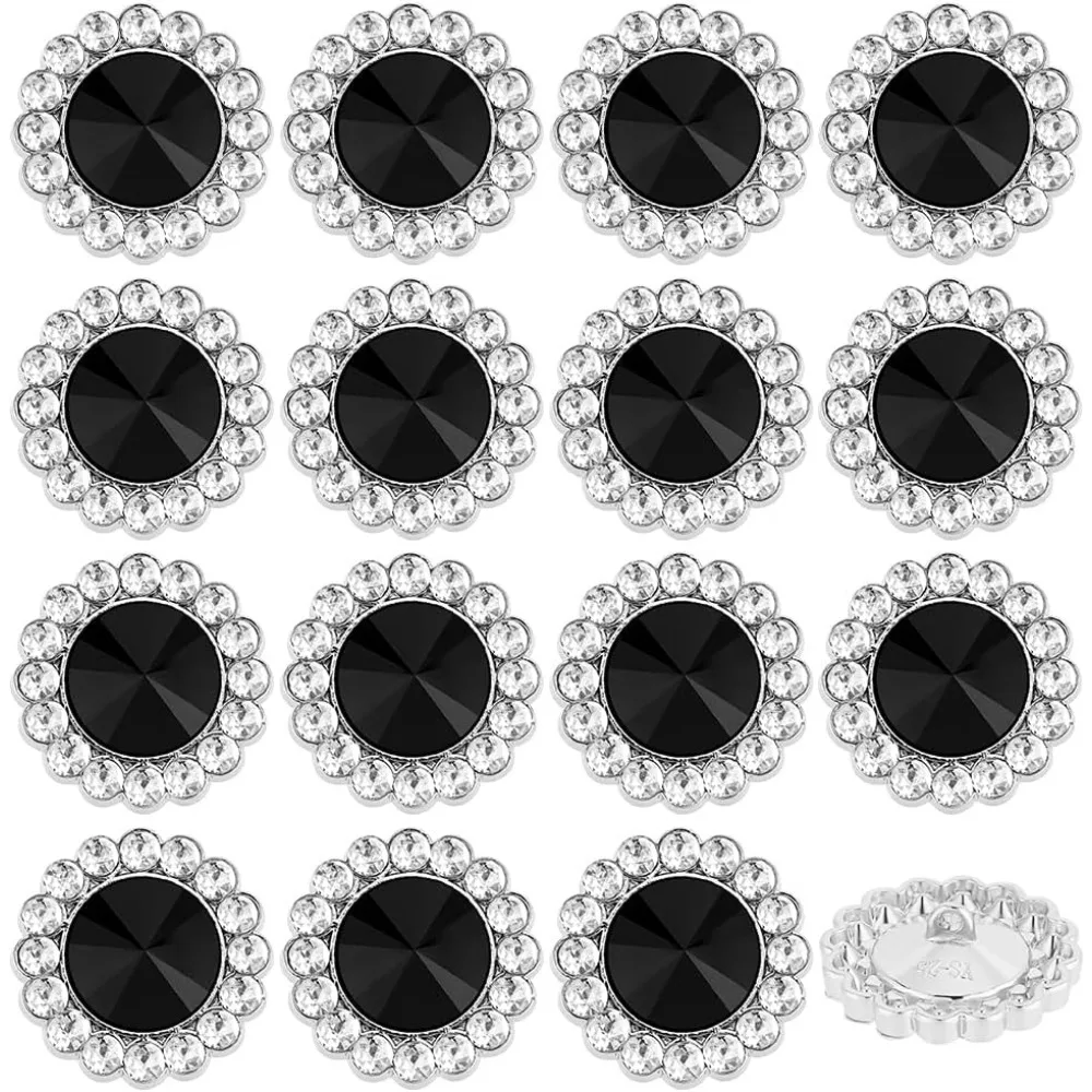 

16Pcs Rhinestone Shank Buttons, 25mm Sunflower Sew on Clothing Buttons Embellishments Flower Alloy