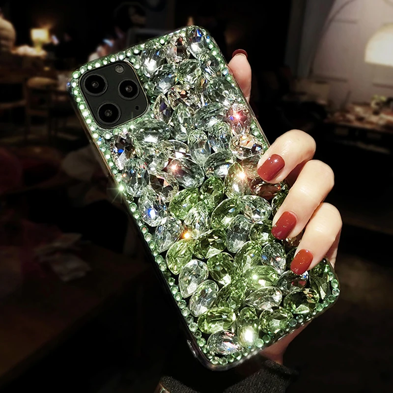 

Luxury Handmade Bling Gradient Green Crystal Diamond Phone Case For IPhone 15 14 12 13 11 Pro Max XS XR X 8 7 Plus SE 2022 Cover