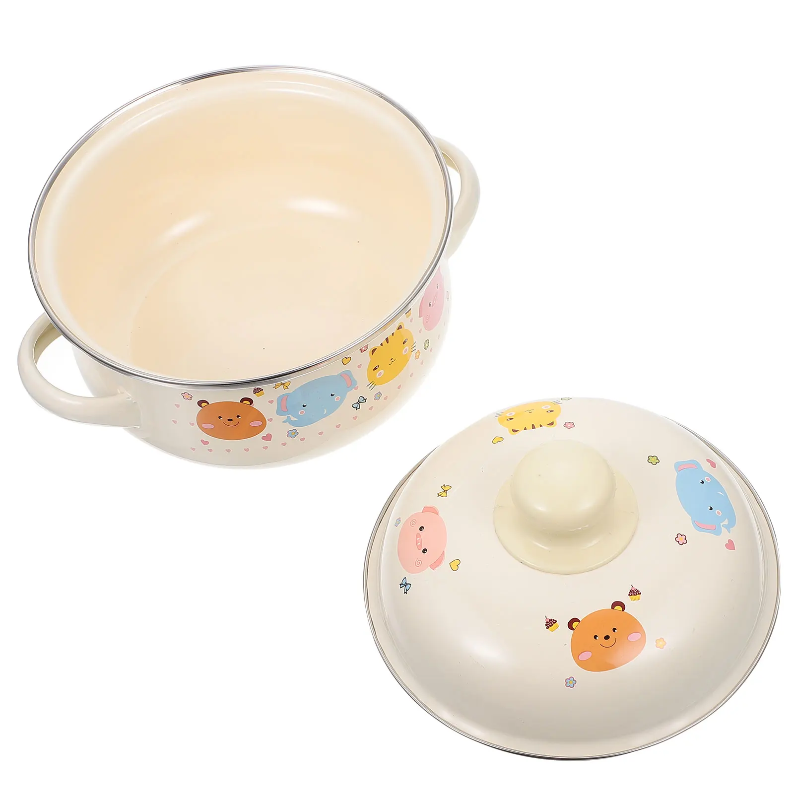 

1pc Enamel Milk Pot Warm Casserole Lid Cookware Stove Soup Stock Pots Kitchen Utensils Enamel Material Smooth Surface