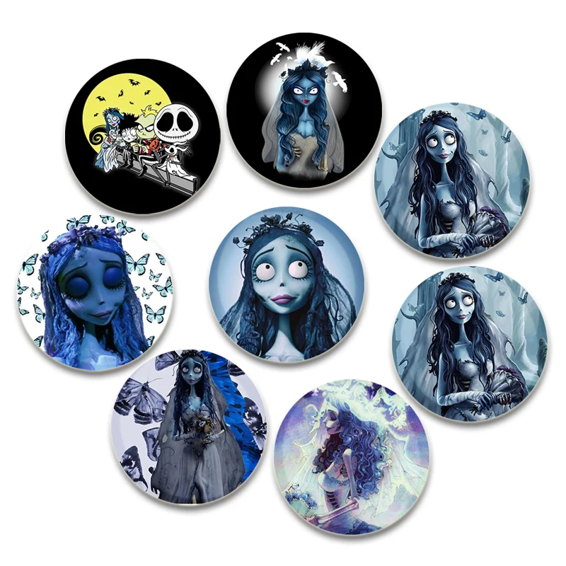 Burton\'s Corpse Bride Pins Round Cartoon Brooches for Backpack Cothes Accessories Anime Collection Badge Decoration Gifts 58mm