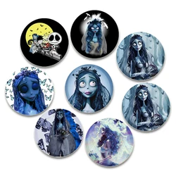 Burton's Corpse Bride Pins Round Cartoon Brooches for Backpack Cothes Accessories Anime Collection Badge Decoration Gifts 58mm