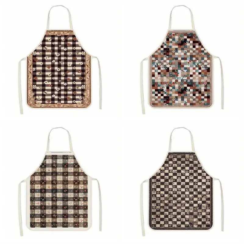 

Checkered Pattern Aprons Linen apron, suitable for kitchen cooking, parent-child interaction, painting and other scenarios