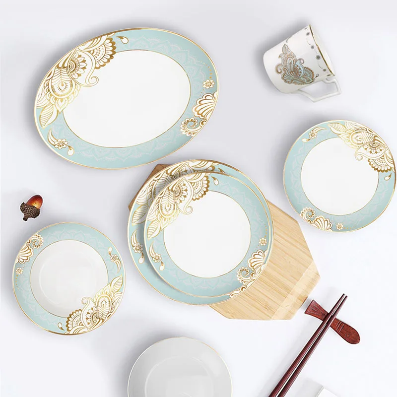 Gold Painted Ceramic Plate Palace Flower Decoration Wedding Center Cake Dish Western Restaurant Dinner Set Plates and Dishes