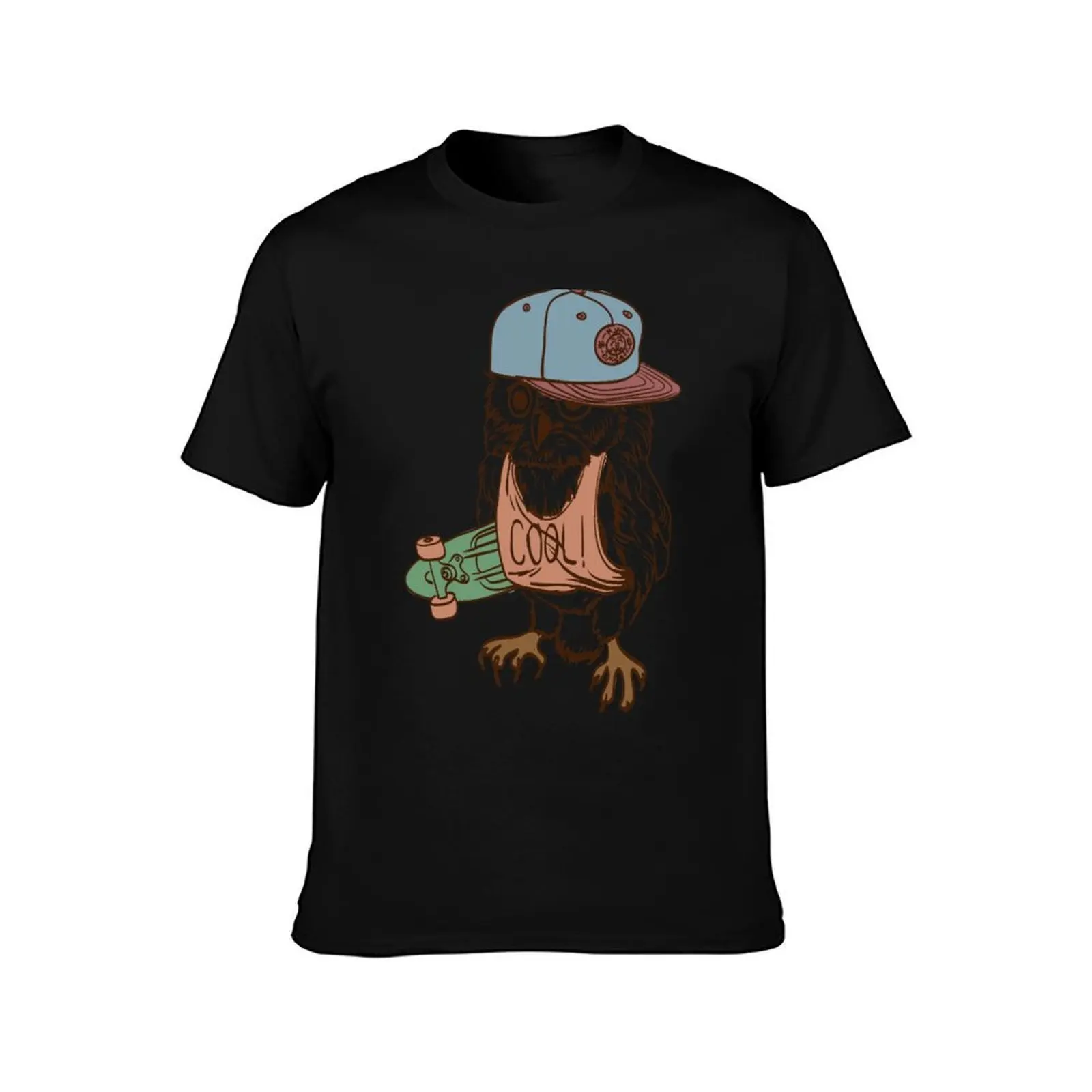 Skateboarding Owl T-Shirt, Summer Casual Cotton Tee, Oversized Streetwear Tops, Vintage Graphic Print, Loose Fit Short Sleeve