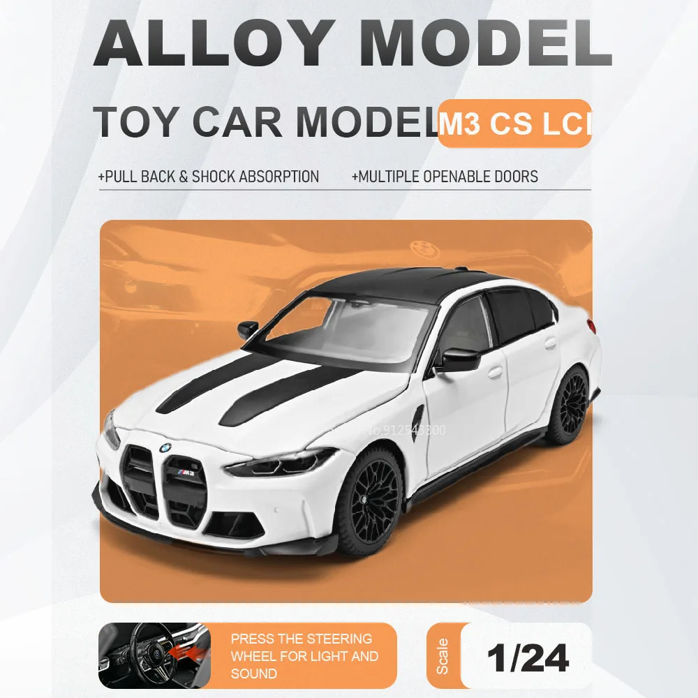 

Scale 1:24 M3 CS LCI 530LI Model Car Toy Metal Diecast Doors Opened Sports Cars Sound Light Models Kids Collectible Item