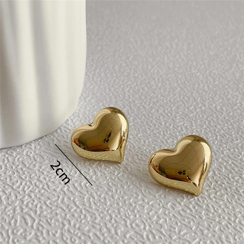 Minimalist Gold Silver Color Smooth LOVE Heart Stud Earrings for Women Trendy Elegant Wedding Bride Jewelry Gift